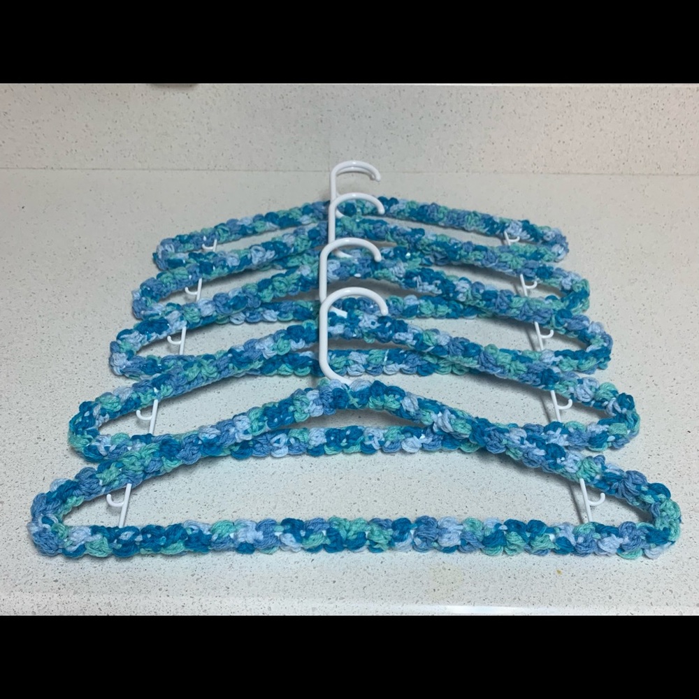 Clothes Hangers Blue Variegated Set 5 New Handmade